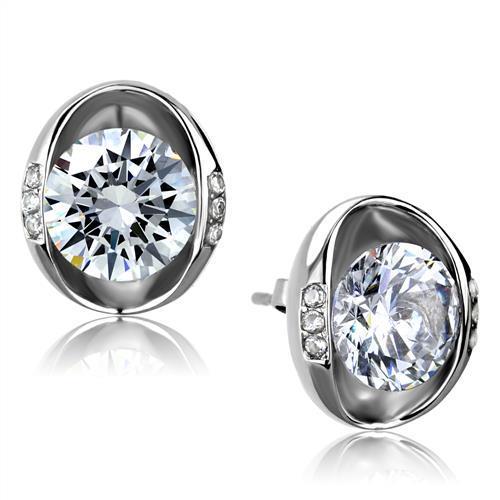 High polished (no plating) Stainless Steel Earrings with AAA Grade CZ in Clear
