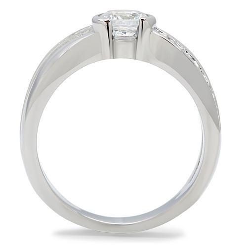 High polished (no plating) Stainless Steel Ring with AAA Grade CZ in Clear