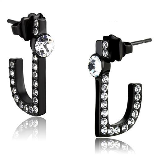 IP Black(Ion Plating) Stainless Steel Earrings with Top Grade Crystal in Clear
