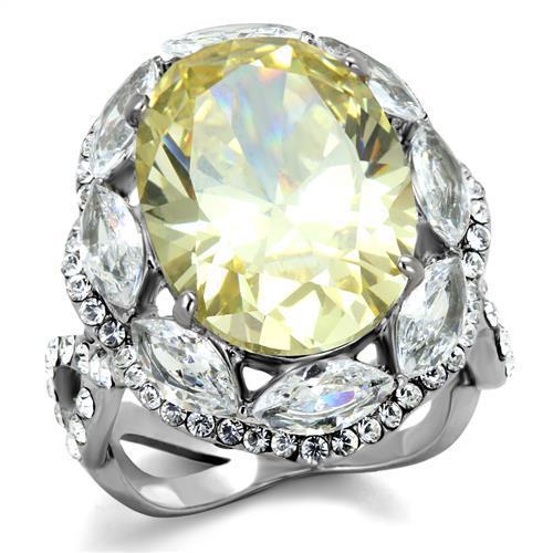 High polished (no plating) Stainless Steel Ring with AAA Grade CZ in Citrine Yellow