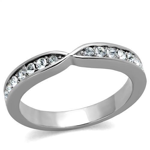 High polished (no plating) Stainless Steel Ring with Top Grade Crystal in Clear
