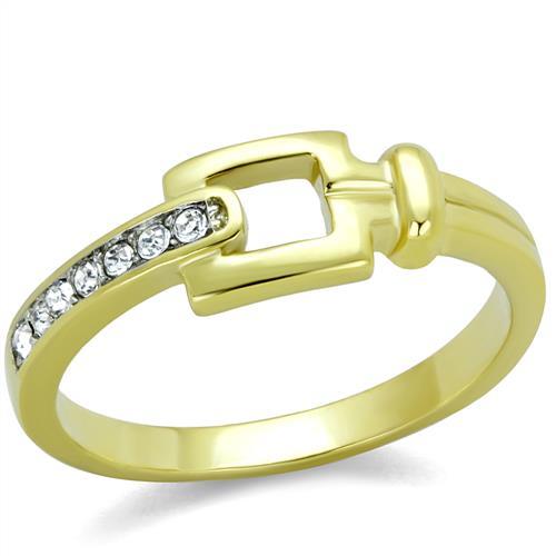 Two-Tone IP Gold (Ion Plating) Stainless Steel Ring with Top Grade Crystal in Clear