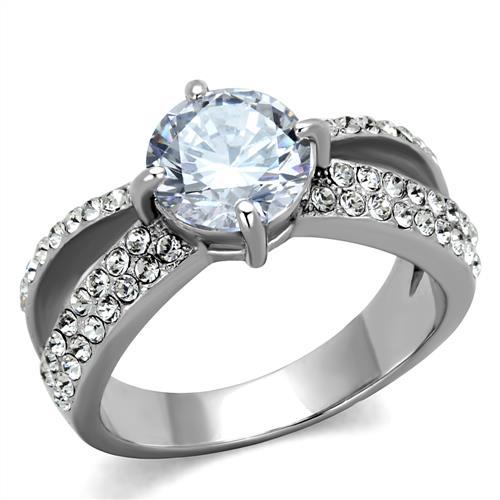 High polished (no plating) Stainless Steel Ring with AAA Grade CZ in Clear
