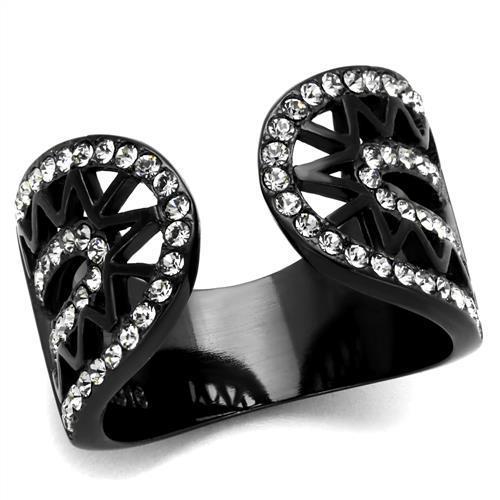 IP Black(Ion Plating) Stainless Steel Ring with Top Grade Crystal in Black Diamond