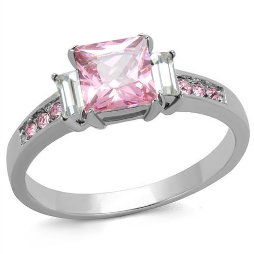 High polished (no plating) Stainless Steel Ring with AAA Grade CZ in Rose