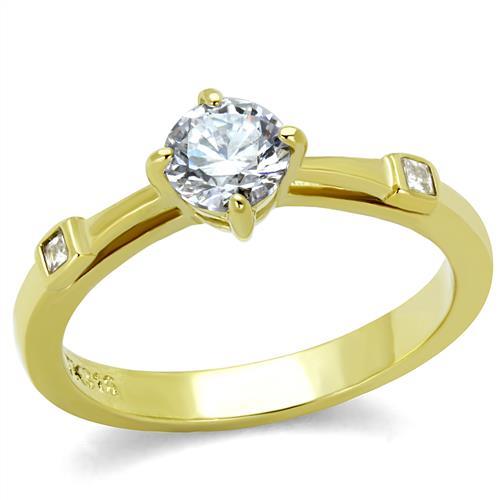IP Gold(Ion Plating) Stainless Steel Ring with AAA Grade CZ in Clear