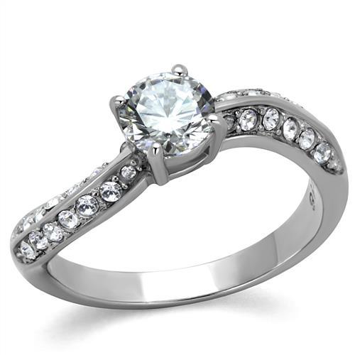 High polished (no plating) Stainless Steel Ring with AAA Grade CZ in Clear