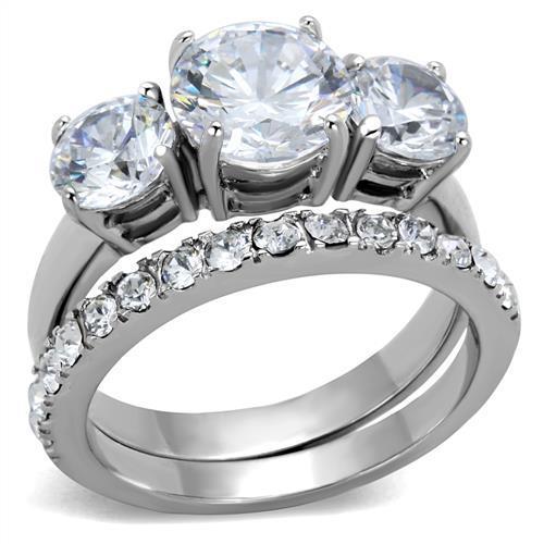 High polished (no plating) Stainless Steel Ring with AAA Grade CZ in Clear