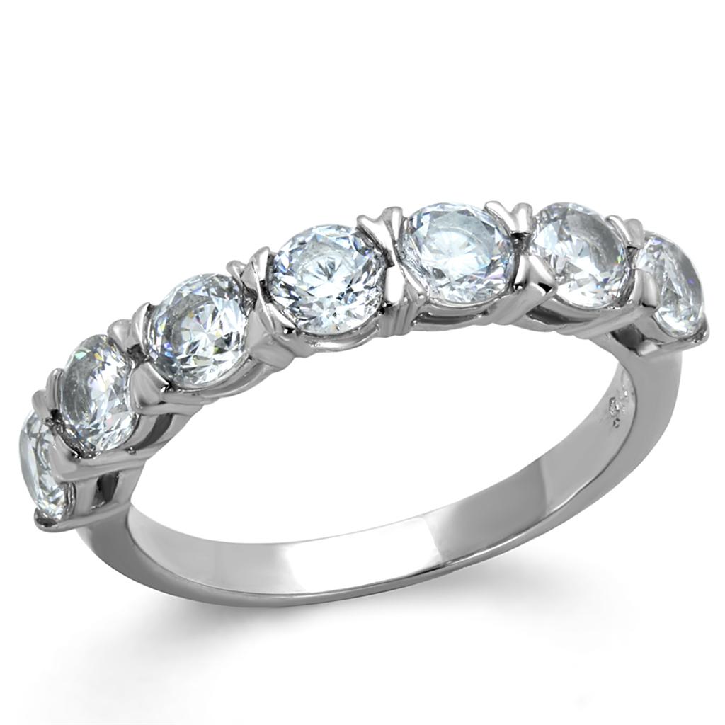 High polished (no plating) Stainless Steel Ring with AAA Grade CZ in Clear