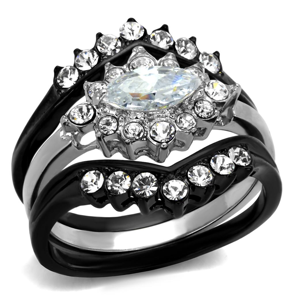 Two-Tone IP Black Stainless Steel Ring with AAA Grade CZ in Clear