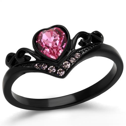 IP Black(Ion Plating) Stainless Steel Ring with Top Grade Crystal in Rose
