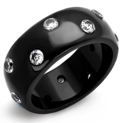 IP Black(Ion Plating) Stainless Steel Ring with AAA Grade CZ in Clear