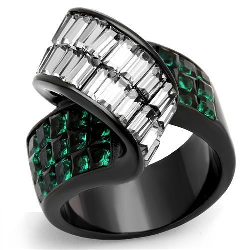 IP Black(Ion Plating) Stainless Steel Ring with Synthetic Synthetic Glass in Blue Zircon