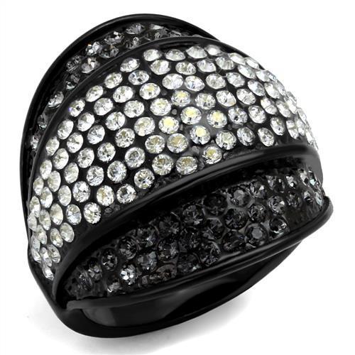IP Black(Ion Plating) Stainless Steel Ring with Top Grade Crystal in Multi Color
