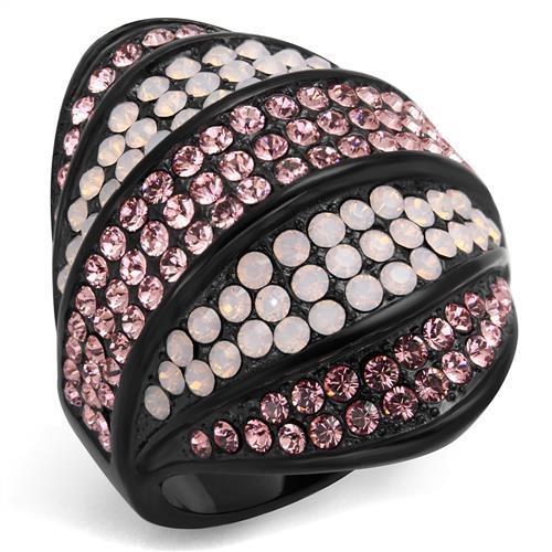 IP Black(Ion Plating) Stainless Steel Ring with Top Grade Crystal in Multi Color