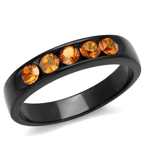 IP Black(Ion Plating) Stainless Steel Ring with Top Grade Crystal in Champagne