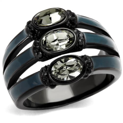 IP Black(Ion Plating) Stainless Steel Ring with Top Grade Crystal in Black Diamond