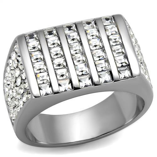 High polished (no plating) Stainless Steel Ring with Top Grade Crystal in Clear