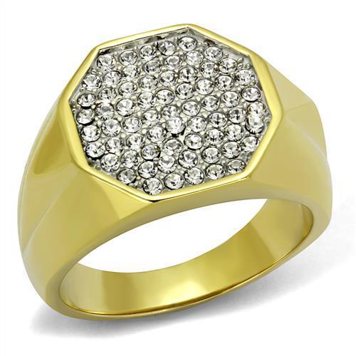 Two-Tone IP Gold (Ion Plating) Stainless Steel Ring with Top Grade Crystal in Clear
