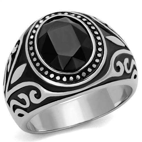 High polished (no plating) Stainless Steel Ring with Top Grade Crystal in Jet