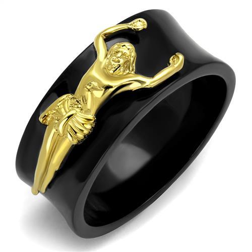 IP Gold+ IP Black (Ion Plating) Stainless Steel Ring with No Stone