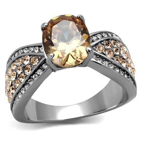 High polished (no plating) Stainless Steel Ring with AAA Grade CZ in Champagne