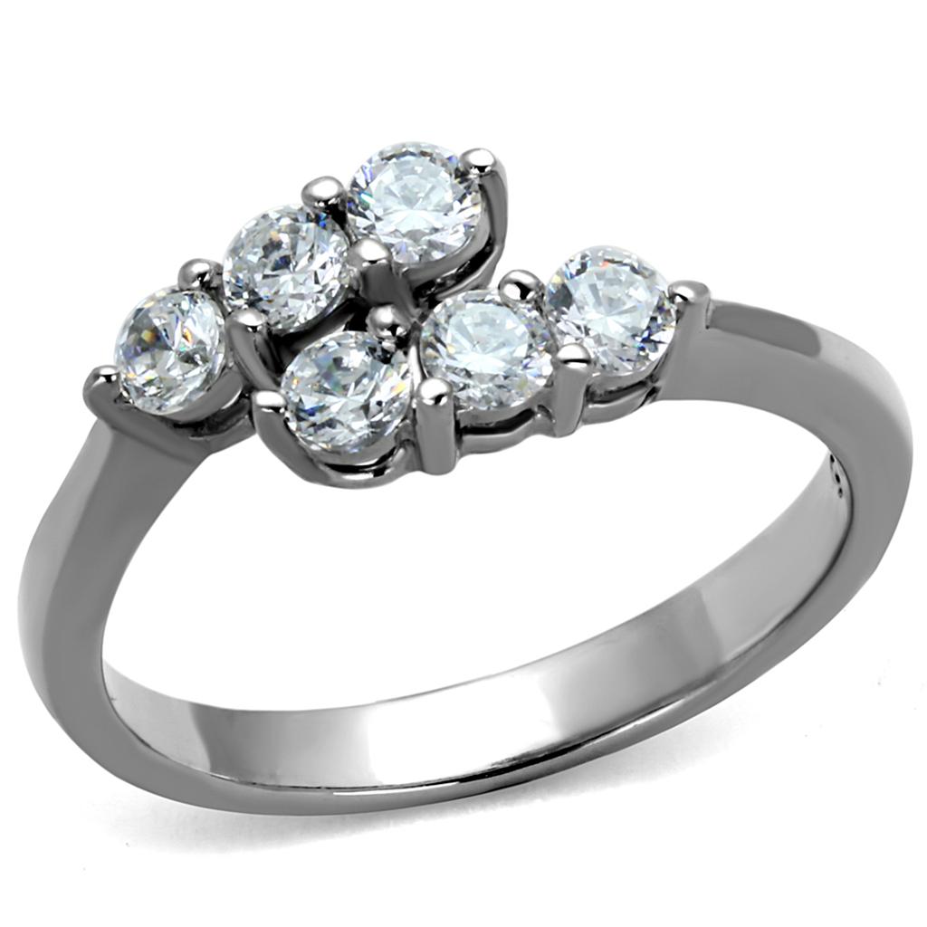High polished (no plating) Stainless Steel Ring with AAA Grade CZ in Clear