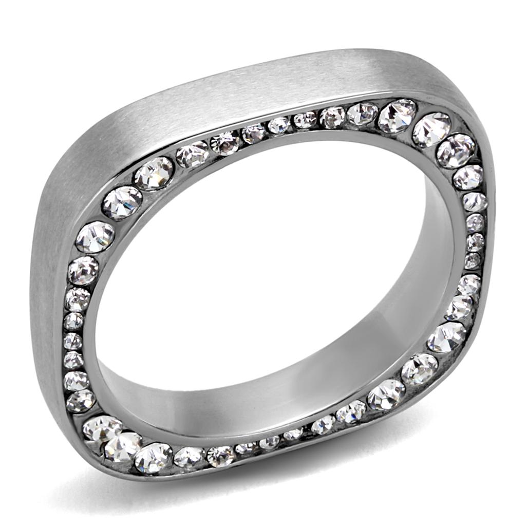 High polished (no plating) Stainless Steel Ring with Top Grade Crystal in Clear