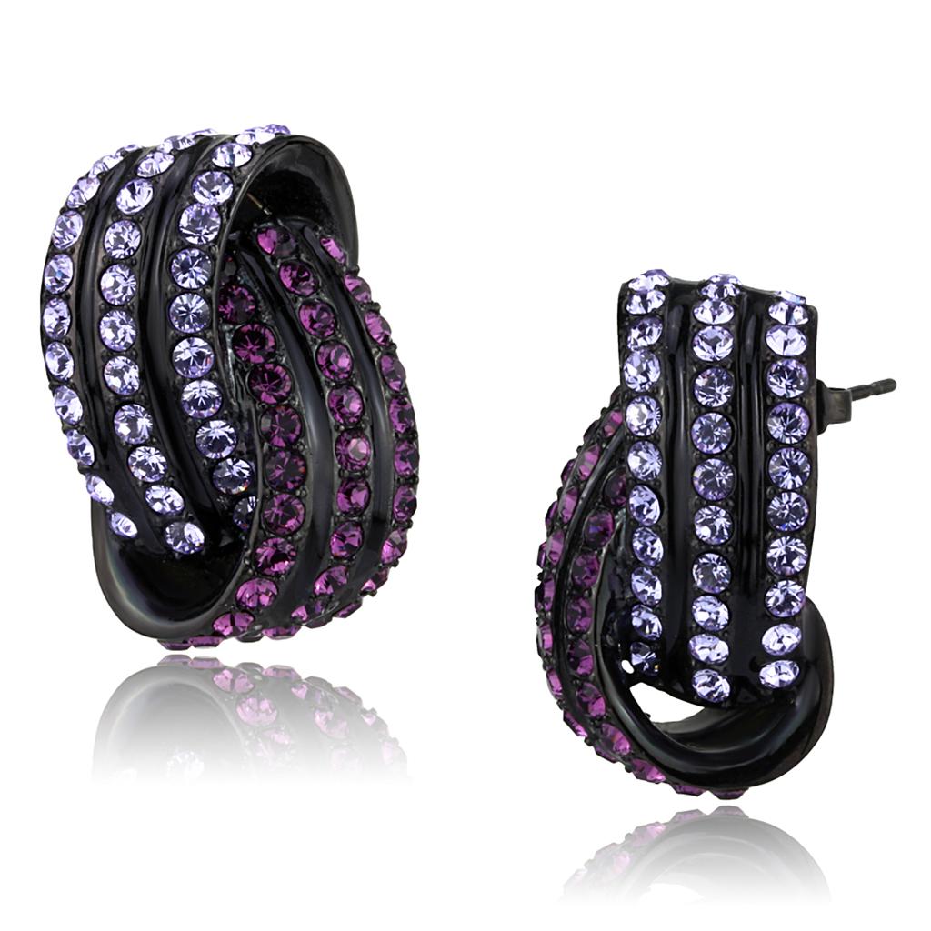 IP Black(Ion Plating) Stainless Steel Earrings with Top Grade Crystal in Multi Color