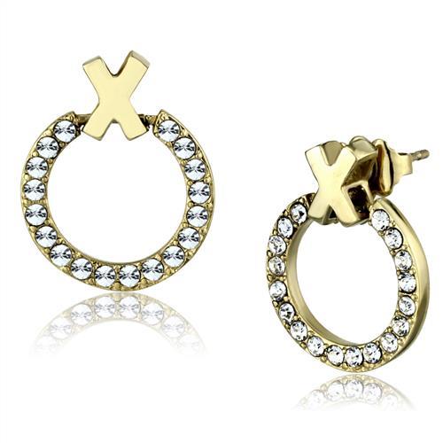 IP Gold(Ion Plating) Stainless Steel Earrings with Top Grade Crystal in Clear
