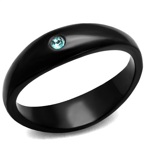 IP Black(Ion Plating) Stainless Steel Ring with Top Grade Crystal in Light Sapphire