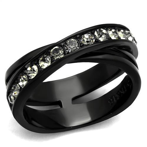IP Black(Ion Plating) Stainless Steel Ring with Top Grade Crystal in Black Diamond