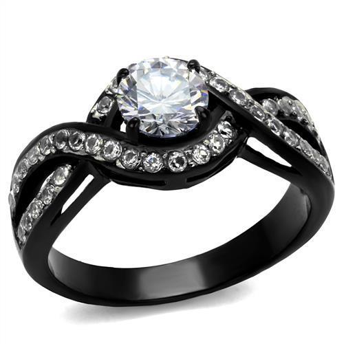 Two-Tone IP Black (Ion Plating) Stainless Steel Ring with AAA Grade CZ in Clear