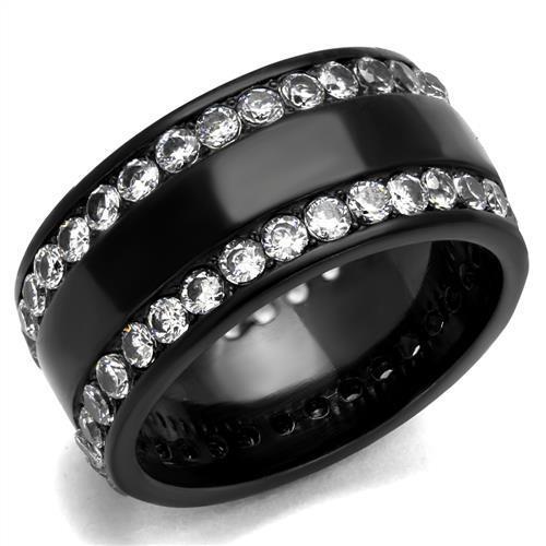 IP Black(Ion Plating) Stainless Steel Ring with AAA Grade CZ in Clear