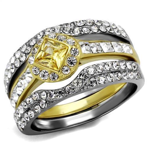 Two-Tone IP Gold (Ion Plating) Stainless Steel Ring with AAA Grade CZ in Topaz