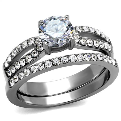 High polished (no plating) Stainless Steel Ring with AAA Grade CZ in Clear