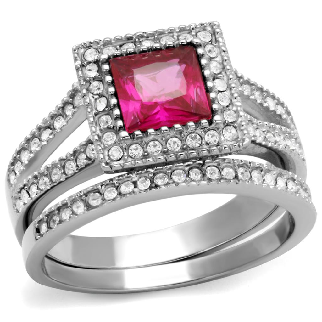 High polished (no plating) Stainless Steel Ring with AAA Grade CZ in Ruby