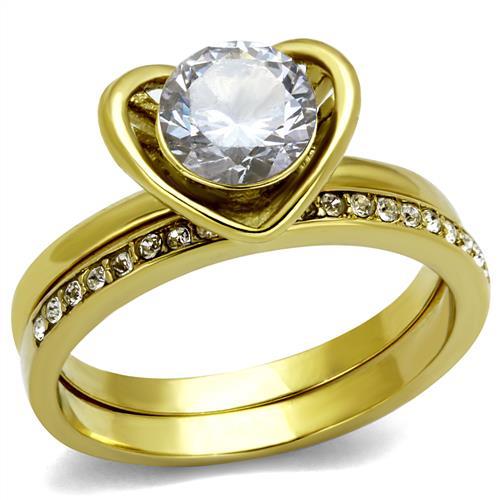 IP Gold(Ion Plating) Stainless Steel Ring with AAA Grade CZ in Clear
