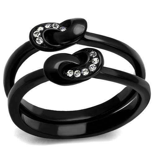 IP Black(Ion Plating) Stainless Steel Ring with Top Grade Crystal in Clear