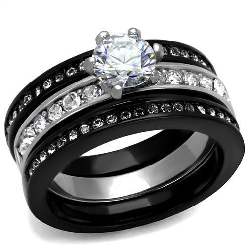 Two-Tone IP Black (Ion Plating) Stainless Steel Ring with AAA Grade CZ in Clear