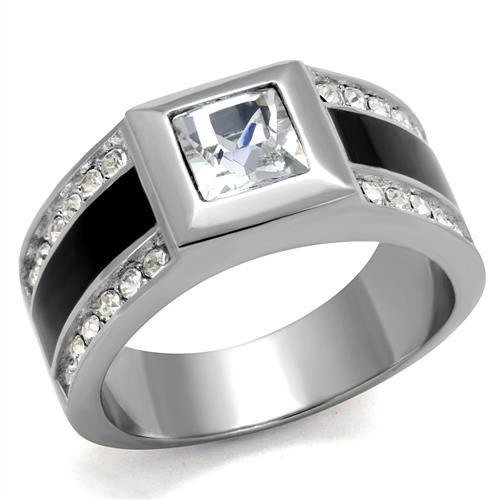 High polished (no plating) Stainless Steel Ring with Top Grade Crystal in Clear