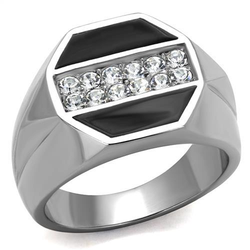 High polished (no plating) Stainless Steel Ring with Top Grade Crystal in Clear