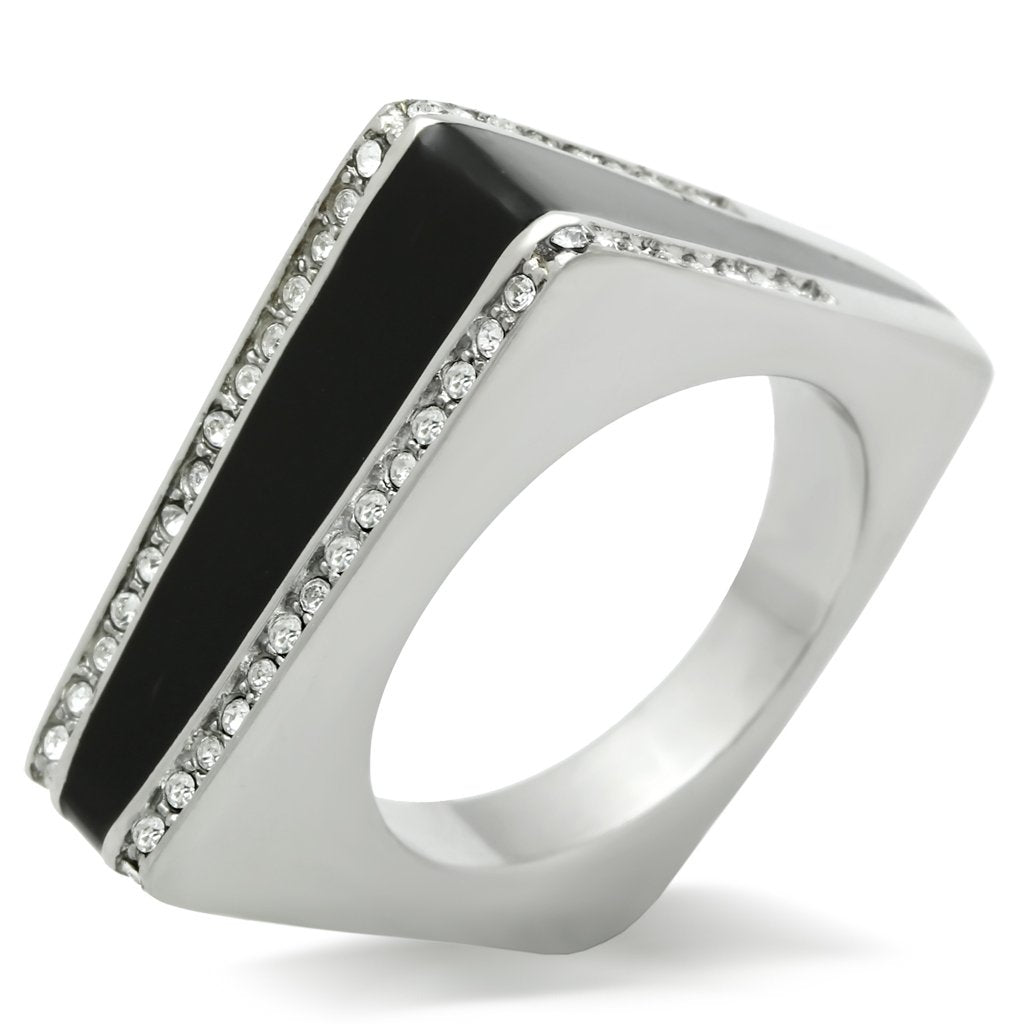 High polished (no plating) Stainless Steel Ring with Top Grade Crystal in Clear