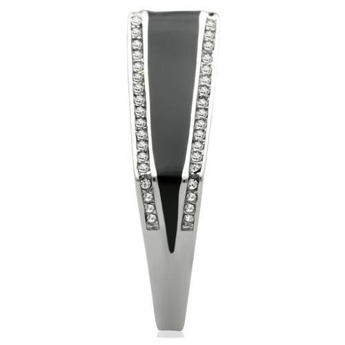 High polished (no plating) Stainless Steel Ring with Top Grade Crystal in Clear