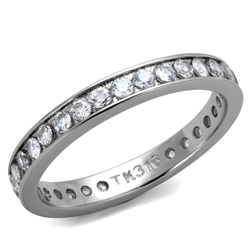 High polished (no plating) Stainless Steel Ring with AAA Grade CZ in Clear