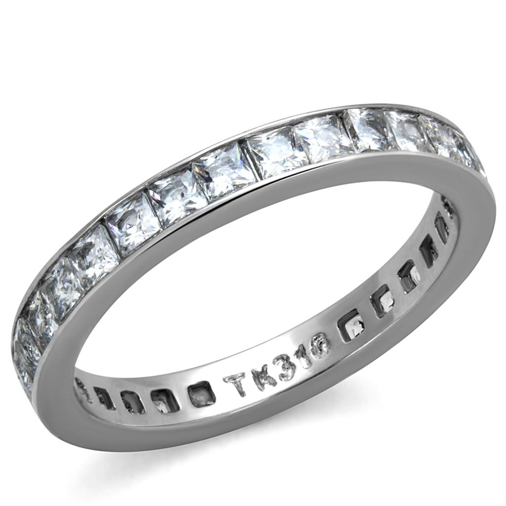 High polished (no plating) Stainless Steel Ring with AAA Grade CZ in Clear