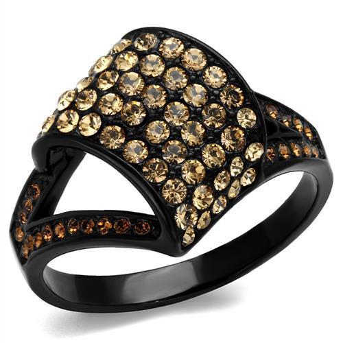 IP Black(Ion Plating) Stainless Steel Ring with Top Grade Crystal in Smoked Quartz