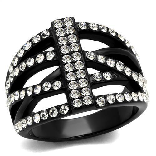 IP Black(Ion Plating) Stainless Steel Ring with Top Grade Crystal in Clear