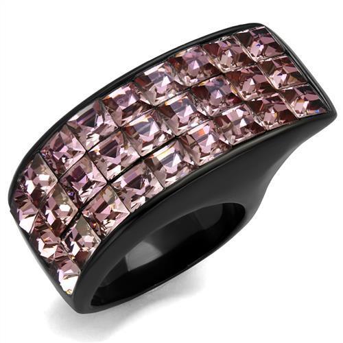 IP Black(Ion Plating) Stainless Steel Ring with Top Grade Crystal in Light Rose