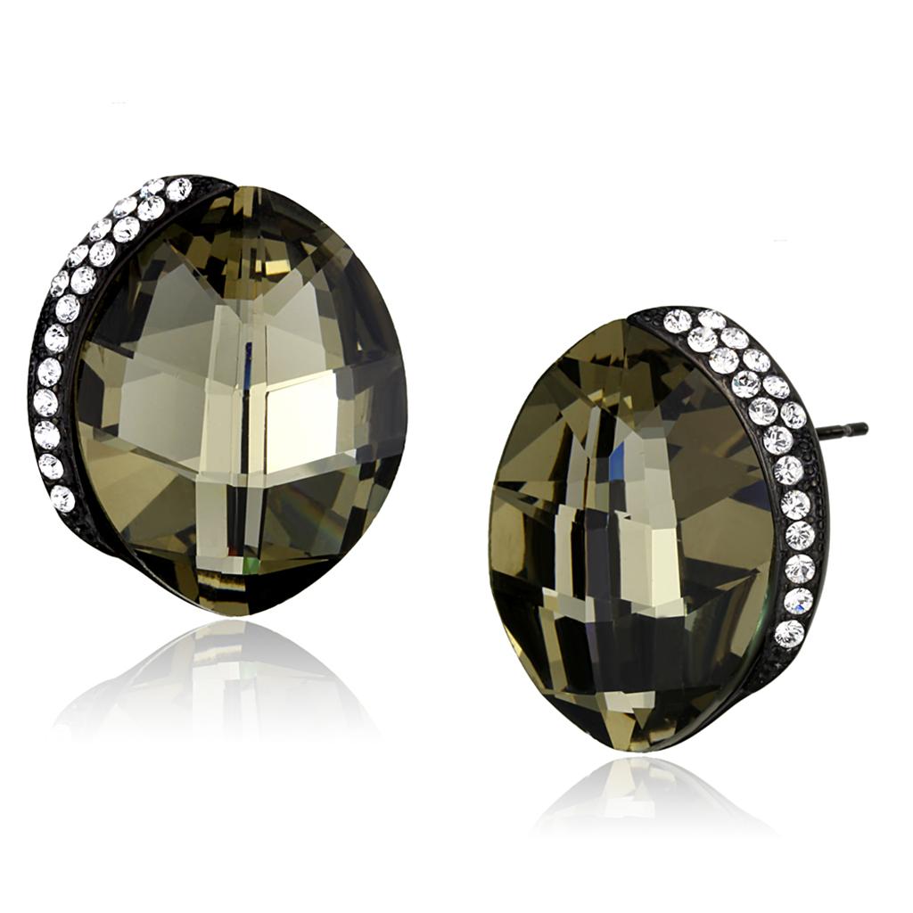 IP Black(Ion Plating) Stainless Steel Earrings with Top Grade Crystal in Black Diamond